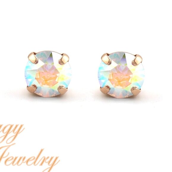 Swarovski Crystal Stud Earrings, 8mm Crystal AB - Picture 1 of 8